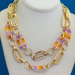 16 inch, Vintage Multicolor Oval Beads Gold Tone Choker Necklace - P29
